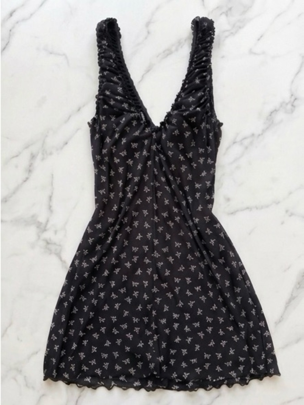 🕷️ Forever21 | Y2K Black Butterfly Bow Ruched Strap Dress | Size Medium
